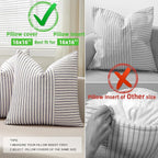YCOLL Farmhouse Pillow Covers 16x16, Modern Accent Square Throw Pillow Covers Set of 2, Navy and Beige Striped Patchwork Linen Decorative Pillows Cushion Covers for Couch Chair Bedroom Home Decor