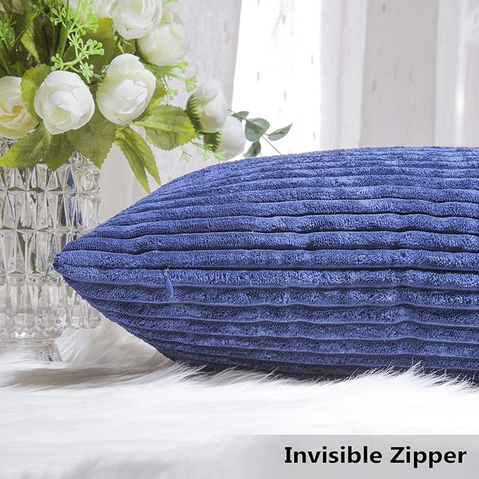 Home Brilliant 2 Packs Corduroy Pillows Cover 22x22 Throw Pillow Covers for Couch Striped Velvet Pillowcases, 55cm x 55cm, 22 x 22 Inch, Navy Blue