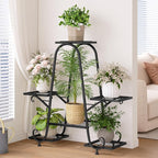 Plant Stand Indoor Outdoor Shelf Metal Holder Pot Rack Multiple Plants Stand Tall 6 Pot Flower Shelf Corner Living Room Garden,Black (Black, 6 Pots)