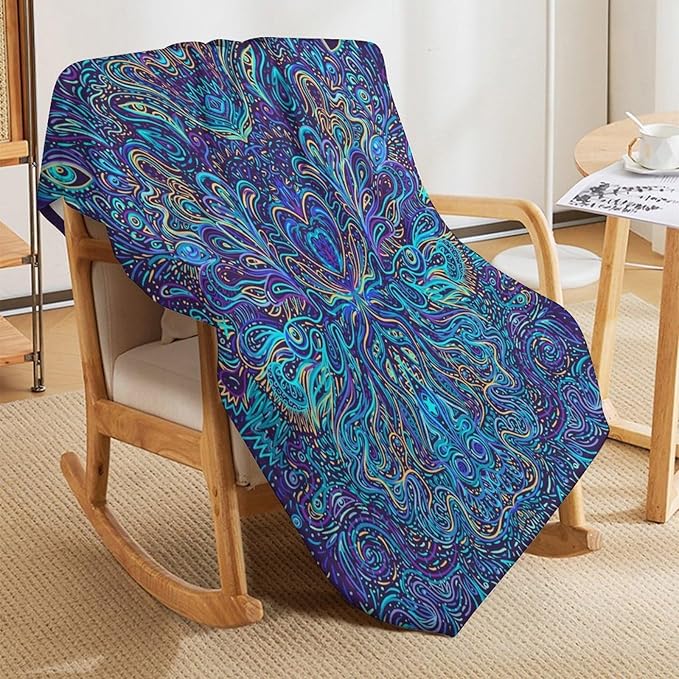 Hippie Bohemian Mandala Throw Blanket Indian Gypsy Abstract Flower Floral Texture Print Blanket for Sofa Bed Couch Chair Or Dorm 40"x50"