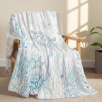 Coastal Sea Turtle Throw Blanket Nautical Beach Fleece Blanket Blue White Ocean Blankets for Couch Bed Tropical Cozy Soft Throw Decoration Warm Gift for Summer, 50 x 60 Inches