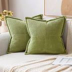 MIULEE Spring Decorative Throw Pillow Covers for Couch Bed Livingroom 16x16 Inch Set of 2 Green Boho Accent Throw Pllows Broadside Striped Patchwork Soft Corduroy Summer Pillowcases