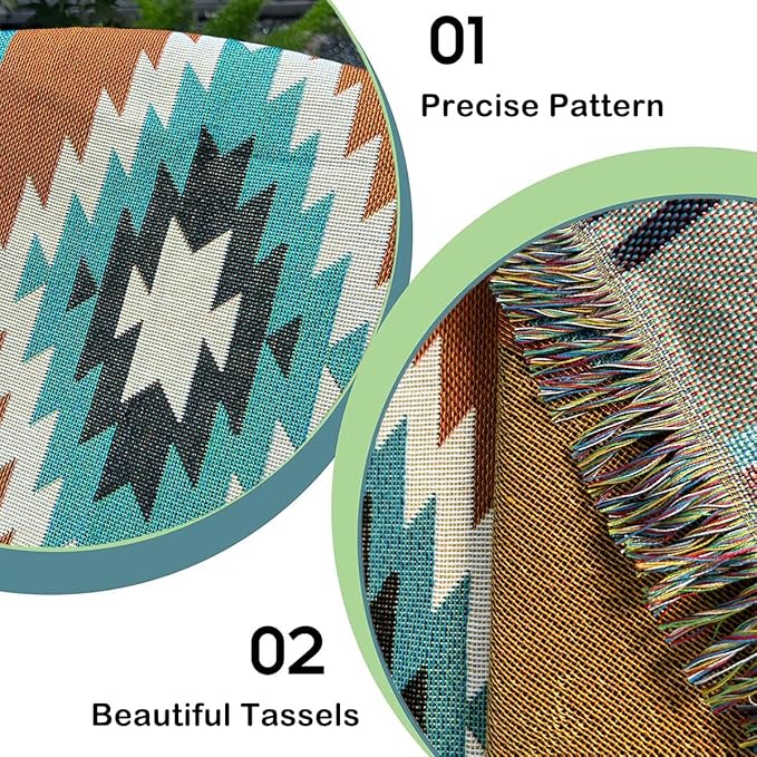Hopstar Aztec Throw Blanket Navajo Indian Blankets and Throws Boho Western Decor Couch Cover Blanket for Bed Sofa Living Room Beach Travel 51"x63" (Emma)