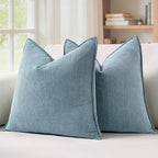 MIULEE Pack of 2 Dusty Blue Decorative Pillow Covers 20x20 Inch Soft Chenille Luxurious Couch Throw Pillows Farmhouse Cushion Covers with Elegant Design for Sofa Bedroom Living Room Spring Home Decor