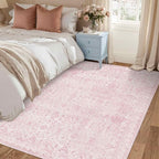 3x5 Rug for Entryway Bedroom, Pink 3x5 Washable Area Rug, Vintage Retro Boho Throw Rug, Non Slip & Low Pile Small Carpet for Indoor Entry, Kitchen, Bedside, Living Room, Bathroom and Dining