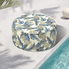 Indoor/Outdoor Inflatable Ottoman, Water Repellent Round Foot Rest Ottomans D31 x H14 inch, Portable Footstool for Patio Garden Camping or Home, Lush Palm Blue