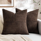 MIULEE Dark Brown Decorative Throw Pillow Covers 20x20 Inch for Couch Bed Sofa Pack of 2 Boho Farmhouse Throw Pillows Soft Cross Corduroy Patchwork Textured Cushion Cases