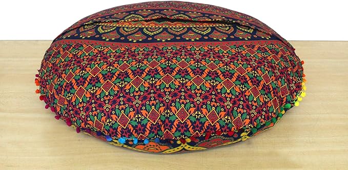 ICC 32 Inch Floor Pillows & Cushions Covers Decorative Hippie Mandala Pouf Pillow Covers Bohemian Seating Meditation Cushion Cover Large Boho Ottoman Case Pillowcase for Couch Blue Multi