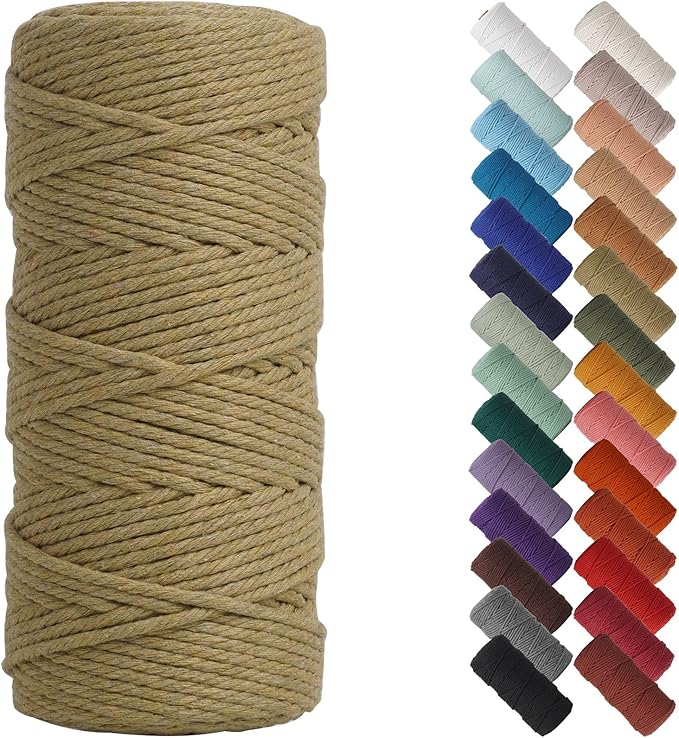 NOANTA Khaki Macrame Cord 3mm x 109yards, Colored Macrame Rope, Cotton Rope Macrame Yarn, Colorful Cotton Craft Cord for Wall Hanging, Plant Hangers, Crafts, Knitting