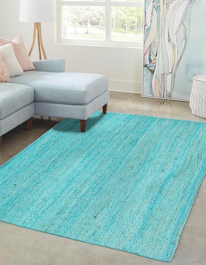 Unique Loom Braided Jute Collection Area Rug - Dhaka (2' x 3' 1" Rectangle, Turquoise)