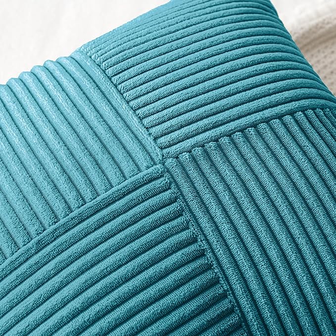 MIULEE Teal Decorative Throw Pillow Covers 18x18 Inch for Couch Bed Sofa Pack of 2 Boho Farmhouse Throw Pillows Soft Cross Corduroy Patchwork Textured Cushion Cases