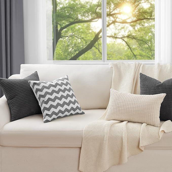 Topfinel 4 Packs Dark Grey Decorative Throw Pillow Covers 16x16 Inch for Living Room Couch Bed, Rustic Modern Farmhouse Home Decor, Soft Corduroy Bulge Cute Accent Square Cushion Case 40x40 cm