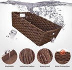 Large Wicker Storage Basket, Metal Frame, Set of 2, Washable Waterproof, 15" x 10.3" x 5.2", Brown Color, Woven Basket for Pantry, Toilet, Bathroom, Bedroom, Patio