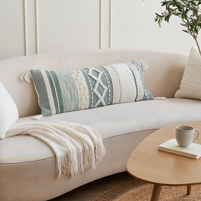 Decorative Boho Lumbar Pillow Cover 14x36 – Beautiful Throw Pillow with Soft Texture for Bed, Couch Decor or as Body Cushion – A Stylish Addition to Your Bedroom