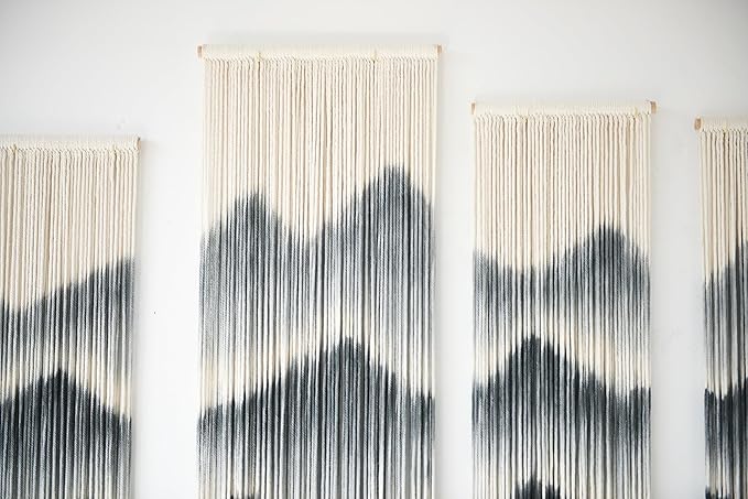 Large Macrame Wall Hanging 5Pcs Handmade Dip-Dyed Mountain Wall Decor Combination Suspension Bedroom Living Room Modern Fiber Yarn Wall Art