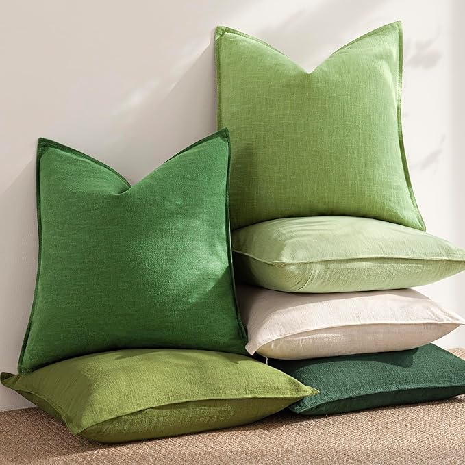 Foindtower Pack of 2, Decorative Linen Soild Throw Pillow Covers Soft Accent Euro Cushion Case Boho Farmhouse Pillowcase for Chair Couch Sofa Bedroom Living Room Home Decor 18 x 18 Inch Lime Green