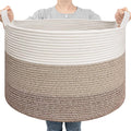 Goodpick Large Laundry Basket, Woven Rope Storage Basket for Blanket, Toy Bin for Baby Room, Nursery, Bedroom, Toys, 21.7'' x 13.8'', Light & Brown