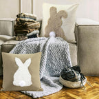 Tufting Easter Pillow Covers 18" x 18" Set of 2 Bunny Pillow Covers 3D Tufted Bunny Rabbit Throw Pillowcase Easter Decorative for Bedroom Sofa Home Decor(Beige,Linen)