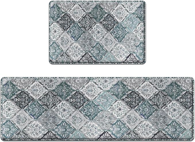 Arttown Boho Anti-Fatigue Kitchen Rug Set of 2 Morocco Cushioned Floor Standing Mat Waterproof Non-Slip Mat and PVC Ergonomic Comfort Foam Rug