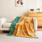 Boho Throw Blanket - 50"x60" 100% Cotton Soft Breathable Lightweight Bed Blanket, Reversible Muslin Spring Blankets Green Floral Farmhouse Decor Rustic Quilt for Bed Couch
