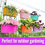 LaLaGreen Outdoor Hanging Planter (11.2 Inch, 6 Pack) Light Pink, Light Purple, Turquoise, Neon Pink, Yellow, Orange Metal Iron Window Box Flower Pot Deck Railings Fence Buckets Porch Garden Decor