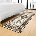 Amearea Vintage Design Runner Rugs for Living Room, 2x6 Machine Washable Floral Collection Traditional Bedroom Rug, Low Pile Cute Kids Room Print Carpet, No Slip Office Kitchen Home Decor, Brown