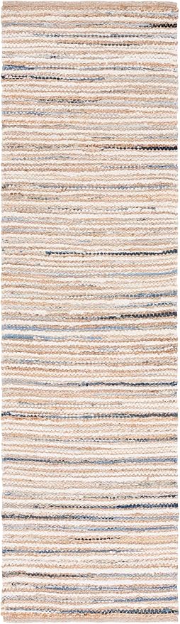 SAFAVIEH Cape Cod Collection Area Rug - 2'3" x 8' Runner, Natural/Light Blue, Geometric Design, Ideal for High Traffic Areas in Living Room, Bedroom, Dining (CAP151L)
