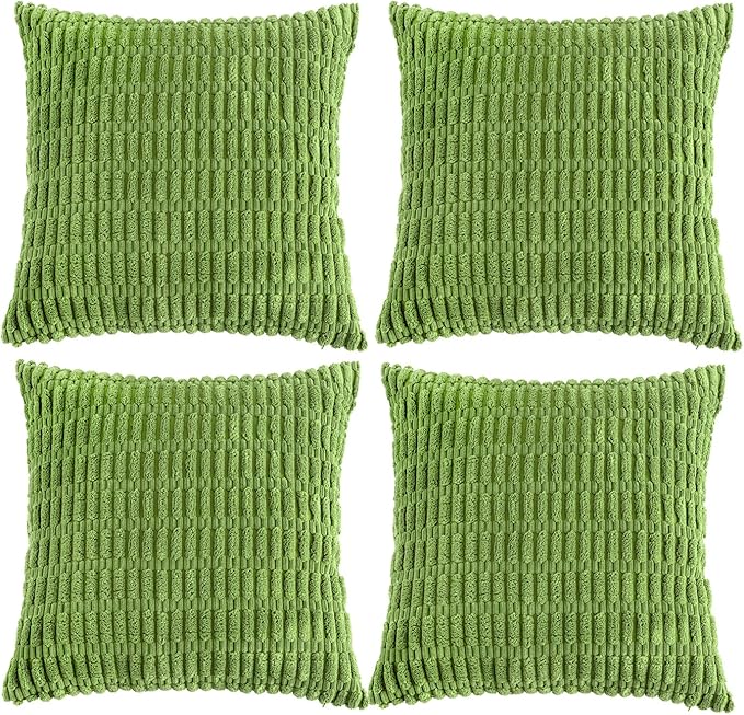 Fancy Homi 4 Packs Boho Lime Green Decorative Throw Pillow Covers 26x26 Inch for Couch Bed Sofa, Rustic Modern Farmhouse Home Decor, Soft Plush Corduroy Cute Square Cushion Case 66x66 cm