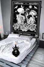 Onivein The Lovers Skull Tapestry Gothic Tapestry Vertical Black and White Skeleton Gothic Witch Sun Moon Floral Plant Snake Tapestries Wall Hanging Decor for Bedroom Dorm Room 70 x 90 Inches