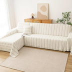 Boho Sofa Covers for 3 Cushion Couch, Chenille Sofa Slipcover for Pets Washable, L-Shape Sectional Loveseat Cover Soft Throw Blankets with Tassels(91x134,Striped Beige)