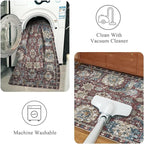 RUGSURE Washable Area Rugs - Perfect for Living Room, Bedroom, Kids Room, Nursery - Stain & Water Resistant Non-Slip, Pet & Child Friendly, Vintage Tribal Area Rugs (Rust and Blue, 8' x 10')