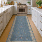 Boho 2'6"x10' Wide Runner Rugs for Hallway Non Skid- 10ft Light Blue Washable Non Slip Long Entryway Rug, Low Pile Geometric Floral Indoor Décor