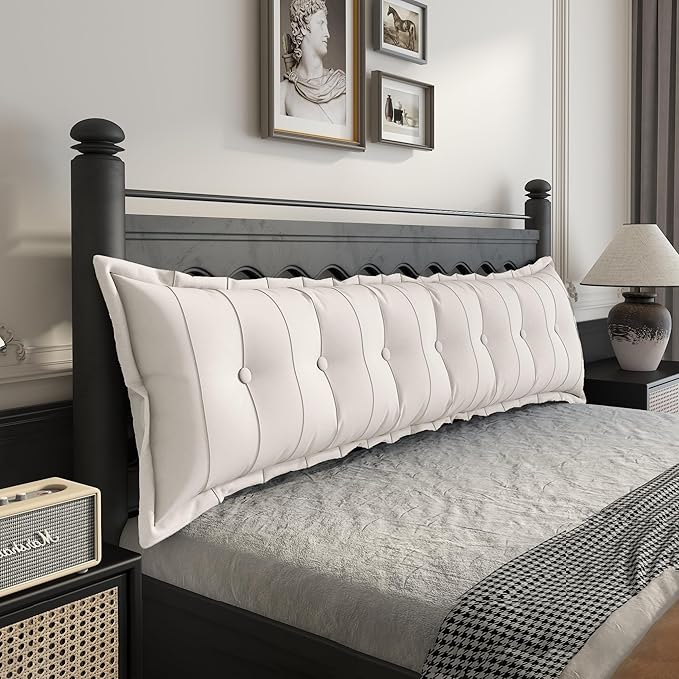 Johnear Large Headboard Pillow Cotton Linen Daybed Cushion Support Backrest Bolster Pillow Support Positioning Bed Sofa Rest Reading Pillow （Ivory White, 76 x 3 x 20 inches）