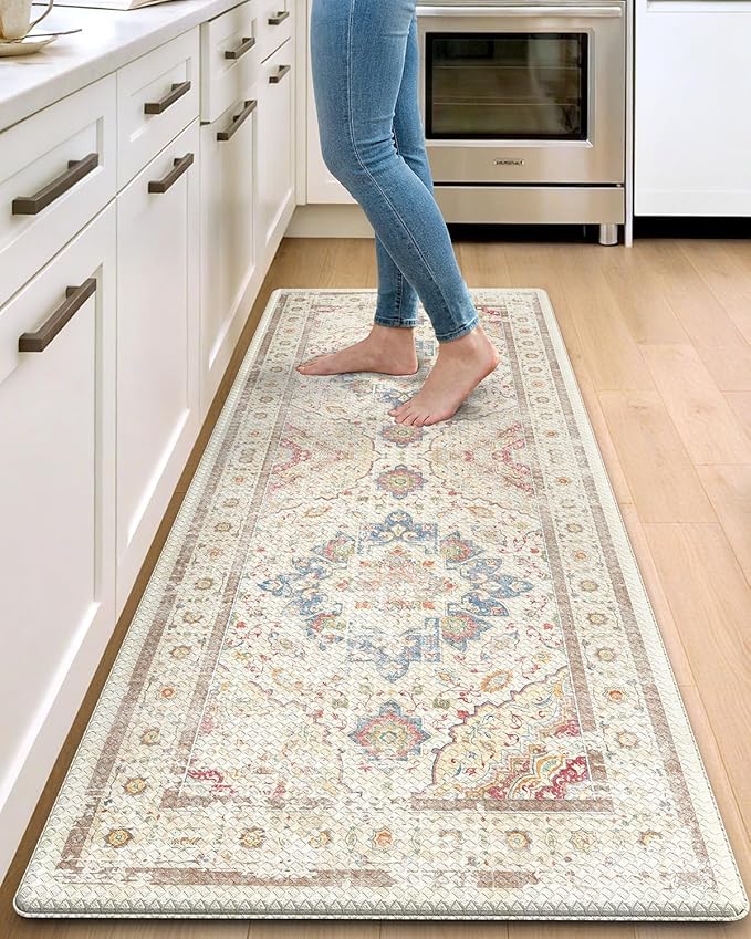 DEXI Kitchen Mats for Floor Cushioned, 23x59 Extra Large Wide Runner Rug Non Slip, Waterproof Soft Comfort Standing Padded Anti Fatigue Decorative, Light Beige