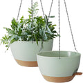 Hanging Plant Pots 12 inch Set of 2, Self Watering Hanging Planters with Drainage Holes, Indoor Outdoor Plastic Flower Pots with Hanging Chains for Balcony, Porch, Garden, Home Décor, Green