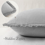 MIULEE Decorative Throw Pillow Covers Neutral Linen Fringe Throw Pillows Euro Shams Set of 2 Light Grey Boho Farmhouse Cushion Covers for Couch Sofa Bed Living Room Spring Home Decor 24x24 Inch