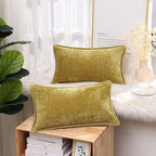 decorUhome Summer Chenille Soft Cozy Throw Pillow Covers 12x20 Set of 2, Modern Farmhouse Boho Velvet Decorative Pillow Cases with Stitched Edge for Couch Sofa Bed Home Decor, Mineral Yellow