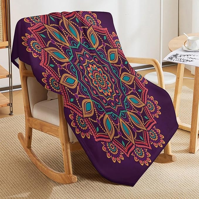 Mandala Throw Blanket Indian Hippie Bohemian Art Floral Texture Pattern Blanket for Sofa Bed Couch Chair Or Dorm 50"x60"