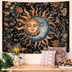 Aipon Sun and Moon Tapestry for Bedroom Boho Vintage Floral Hippie Wall Tapestry Aesthetic Retro Flower Plant Small Tapestries Wall Hanging for Living Room Dorm Decor 48 x 36 Inch