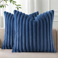 Pallene Faux Fur Plush Throw Pillow Covers 22x22 Set of 2, Luxury Soft Fluffy Striped Decorative Pillow Covers for Sofa, Couch, Living Room, Navy Blue