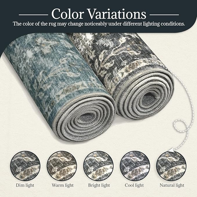 2'x6' Washable Runner Rug Utral Soft Lightweight Vintage Boho Distressed Non-Slip Backing,Low Pile Stain Resistant Farmhouse Rug for High-Traffic Hallway, Kitchen & Laundry
