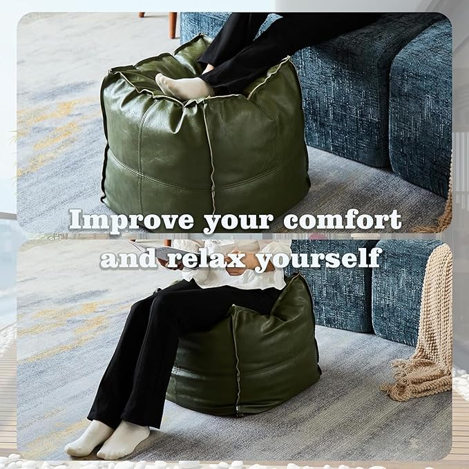 Louis Donné UNSTUFFED Pouf Ottoman, Square 17.7" Faux Leather Floor Footrest Cushion, Waterproof Poofy Ottoman Cover for Storage Living Room Decoration Bedroom Office Chair(ONLY Cover NO Filler)