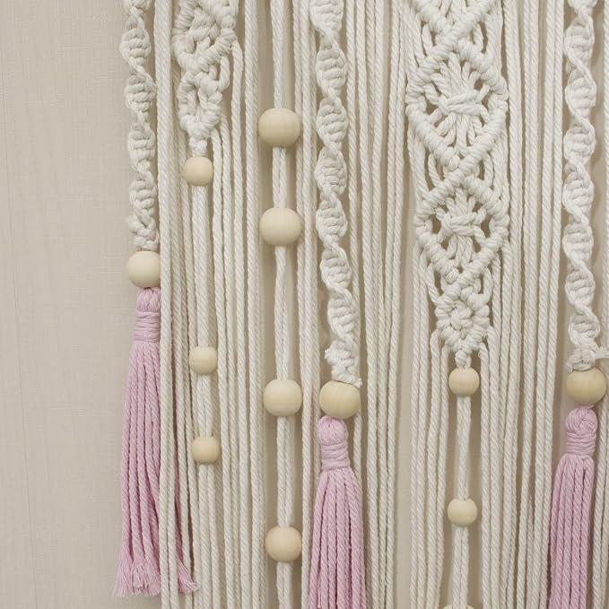 EOBTAIN Boho Macrame Wall Hanging Handmade Dream Catchers Pink and White Woven Tapestry Wall Decor Dreamcatcher Tassel Wall Art Bohemian Home Decor for Bedroom Living Room,Gifts for Girls Woman Mom