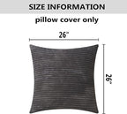 Home Brilliant 2 Pack Super Soft Striped Corduroy 26x26 Pillow Covers Decorative Euro Throw Pillow Sham Cushion Covers for Couch, 26 x 26 inch, Dark Grey