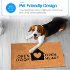 PLUS Haven Coconut Coir Home Entrance Door Mat – 17.5" x 30" | Open Door Open Heart Heavy-Duty Doormat for Indoor & Outdoor Use | Durable & Eco-Friendly