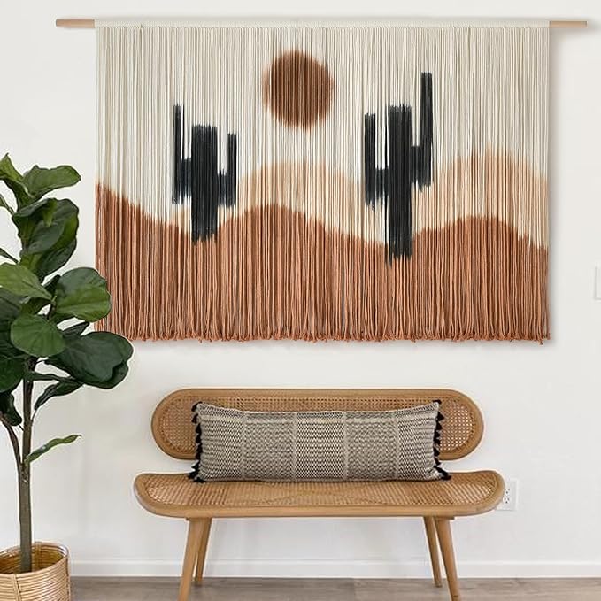 Large Macrame Wall Hanging Macrame Wall Decor 57" W x 35" L Desert Cactus Tie-Dye Large Boho Yarn Wall Decor Scale Wall Art Home Decor