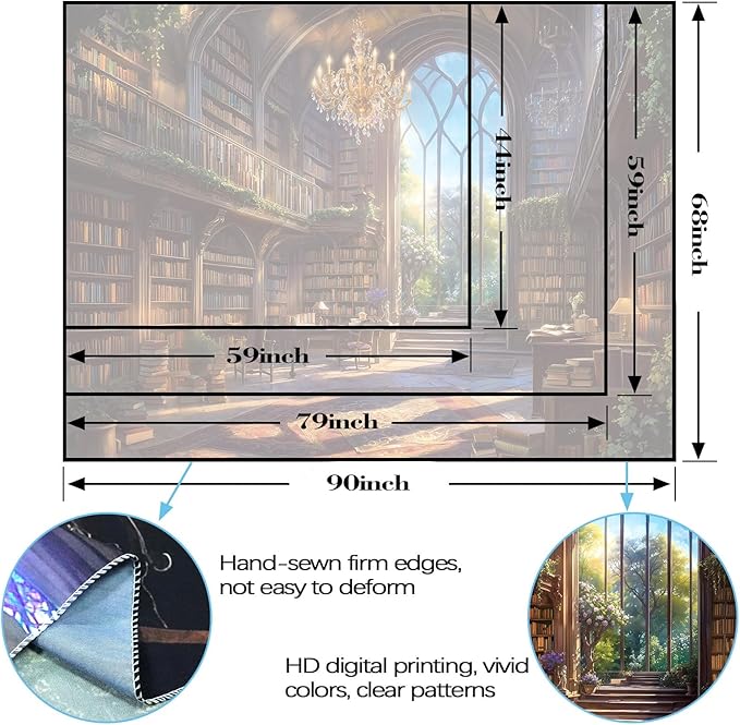 Accnicc Vintage Library Tapestry Medieval Bookshelf Tapestries Wall Hanging Fantasy Academia Hall Book Backdrop Extra Large Tapestry for Bedroom Living Room Dorm Classroom 90 x 68 inch