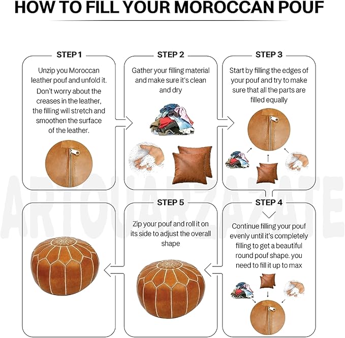 ARTOUARZAZATE Premium Moroccan Leather Ottoman Pouf Cover, Ottoman Footstool Hassock 100% Real Natural Leather pouffe, Home Gifts, Wedding Gifts, Foot Stool (Brown)