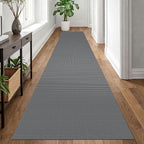 EARTHALL Woven Runner Rug 2.6x12 Ft Washable Runners for Hallways Extra Long Cotton Non Slip Rubber Backed Kitchen Runner Braided Indoor Floor Carpet for Entryway, Hall, Kitchen, Dark Gray
