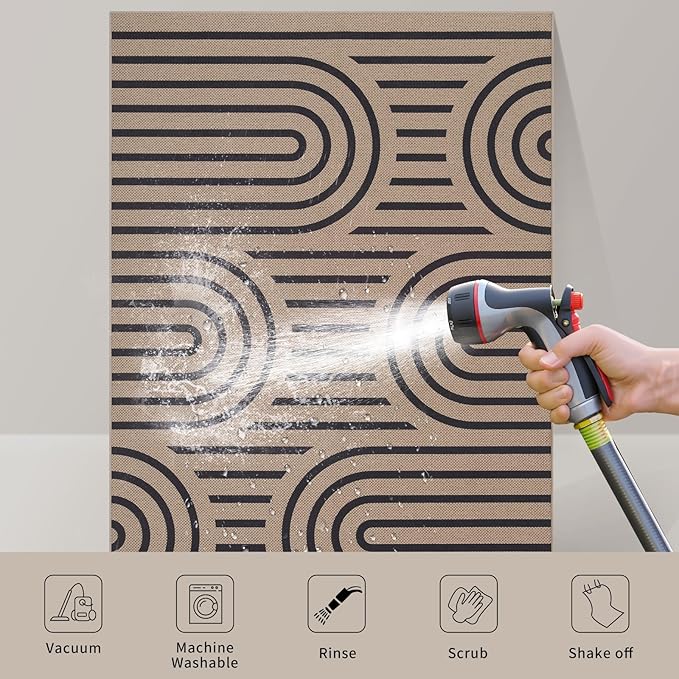 Tangsoo Modern Easy Jute Rug 5x7 Large Washable Area Rugs for Dining Room Table,Non-Slip Thin Indoor Outdoor Rug,Farmhouse Natural Rainbow Throw Mat for Living Room Backyard Patio Office Home Decor